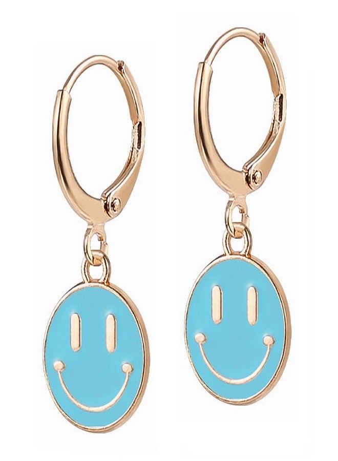 LitTown Smiley Face Earrings Huggie Hoop Y2K Preppy Happy Lightning Bolt Heart Star Small Dangle Colorful Gold White Red Pink Yellow Blue Jewelry - Image 1